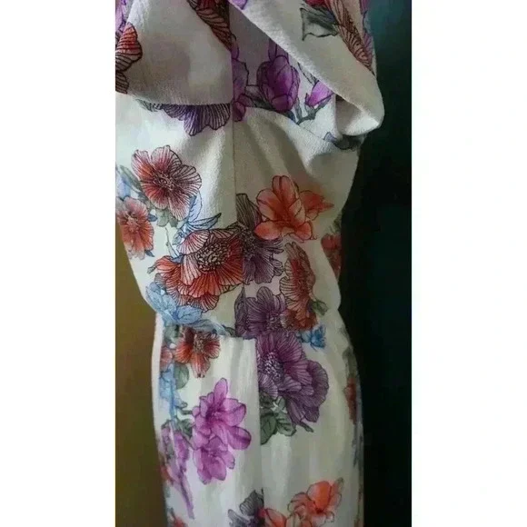 Crystal Sky White Floral Maxi V-Neck Flutter Short Sleeves Boho Dress Size 9 - Picture 6 of 15